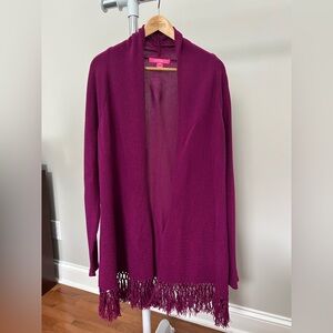Lilly Pulitzer Bordeaux Metallic Open-Front Tatum Cardigan with Fringe XL